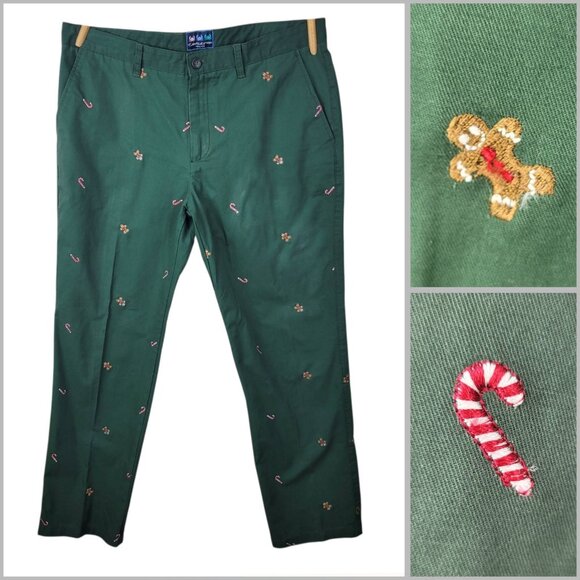 Charleston Threads Pants Men’s 36x30 Green Chino Embroidered Christmas Holiday - Picture 1 of 10